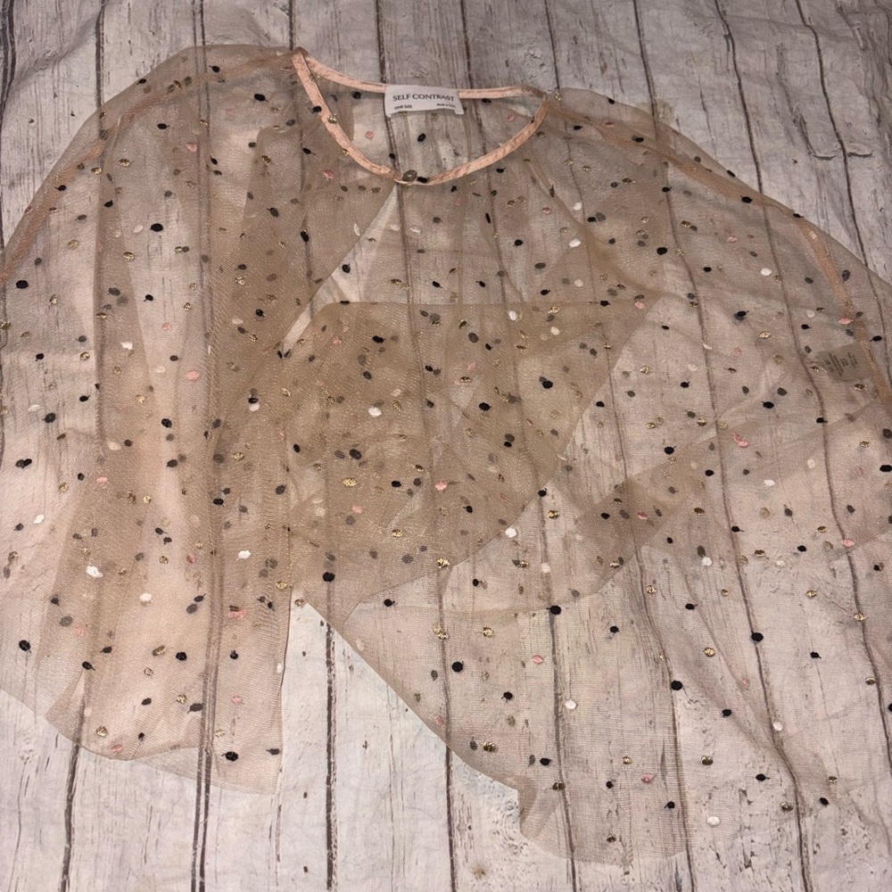 Anthropologie Self Contrast Sheer Tulle Dot Cape one size - Picture 5 of 9